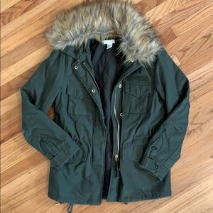 H&M anorak coat with faux fur lined collar